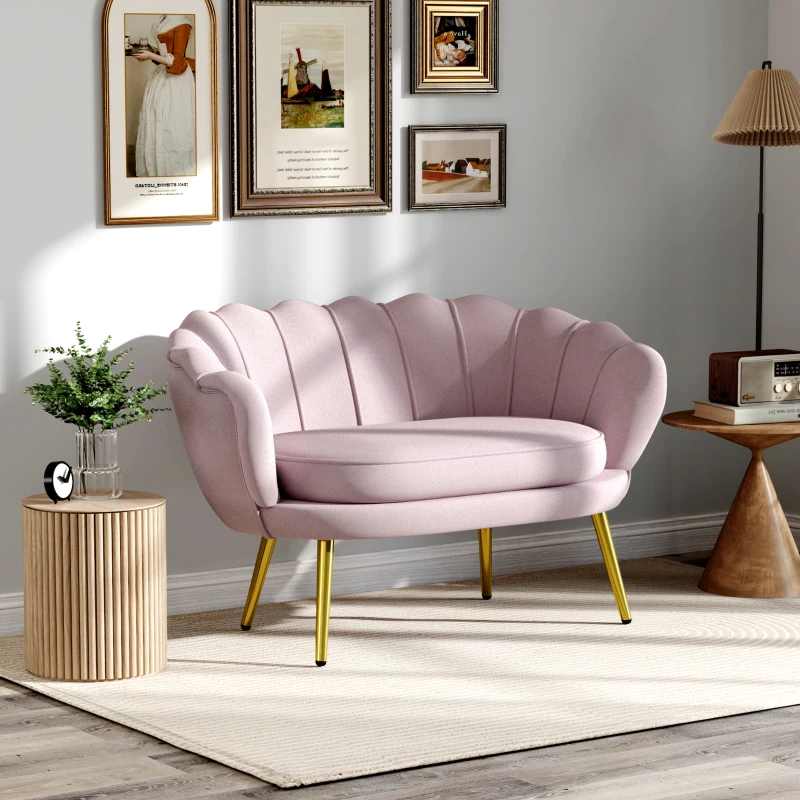 HOMCOM Divanetto 2 Posti in Stile Industrial Chic in Tessuto Effetto Velluto e Metallo, 130x77x77 cm, Rosa