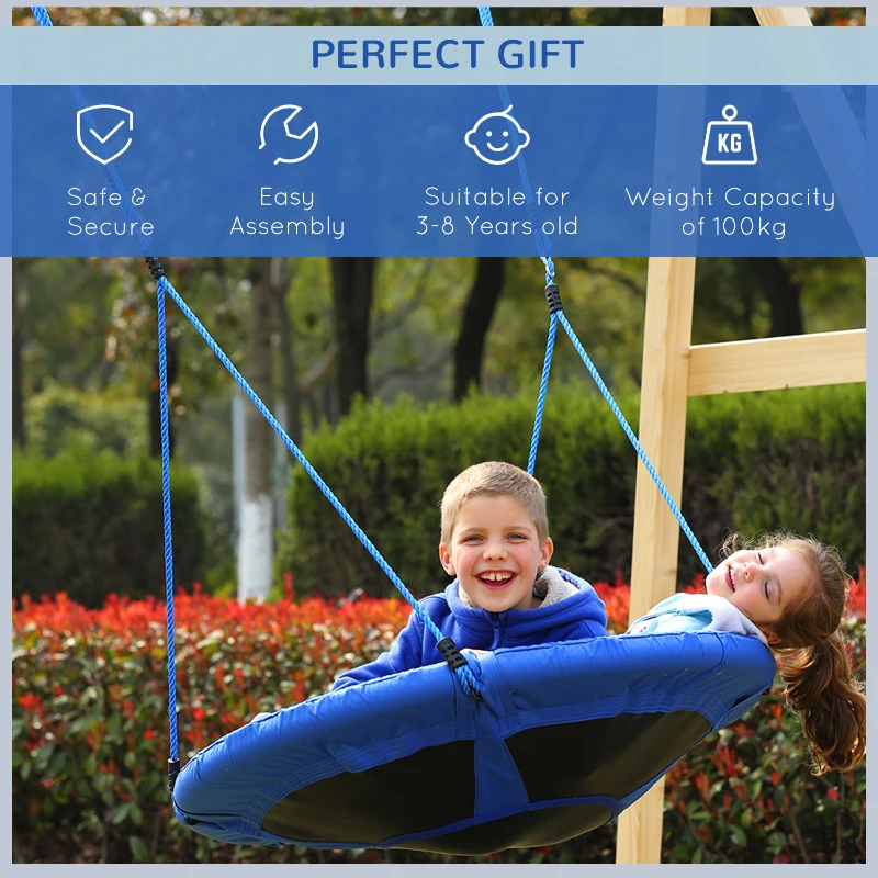 HOMCOM Kid Nest Swing Seat Saucer Tree Swing 40 Inch/100cm for Outdoor Indoor Blue