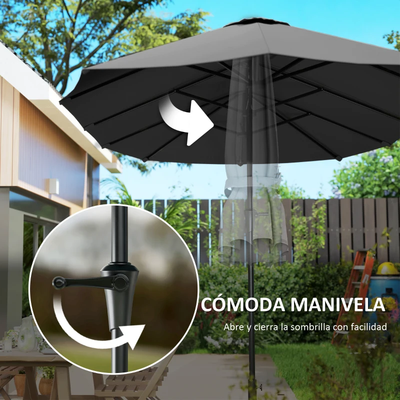 Outsunny Sombrilla Doble 4x2,2 m Sombrilla Terraza Exterior con Manivela Manual Impermeable y Protección UV30+ Gris Oscuro