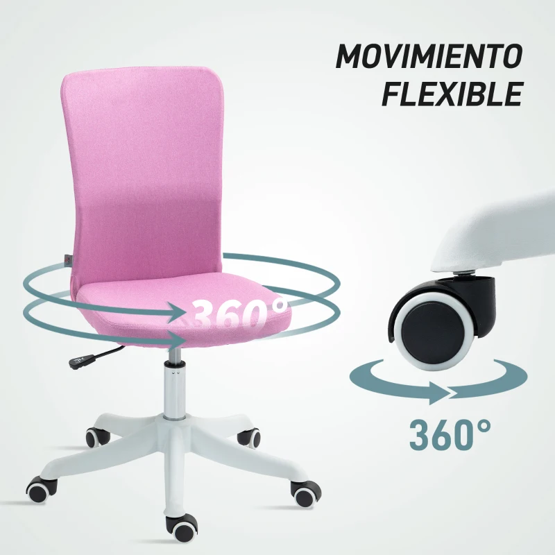 HOMCOM Silla de Oficina con Ruedas Altura Ajustable y Tapizado en Lino Sintético para Oficina o Estudio 53x43x85-93 cm Rosa