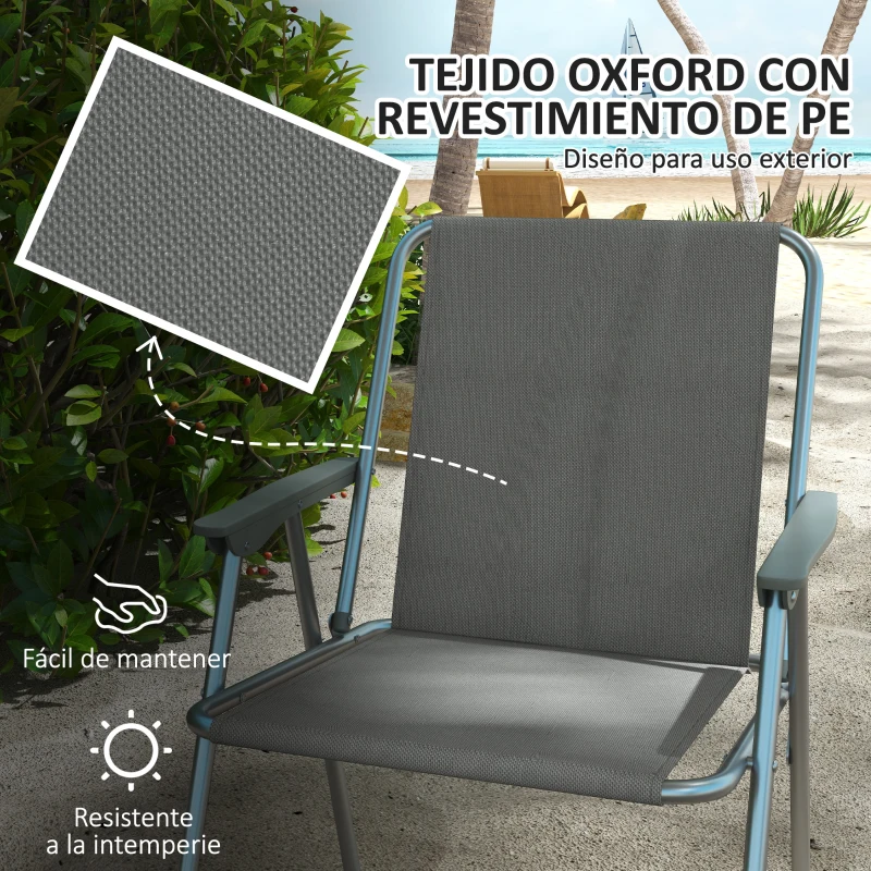 Outsunny Conjunto de 4 Sillas de Camping Plegables con Reposabrazos para Jardín Terraza Carga 120 kg 53x54x76 cm Gris