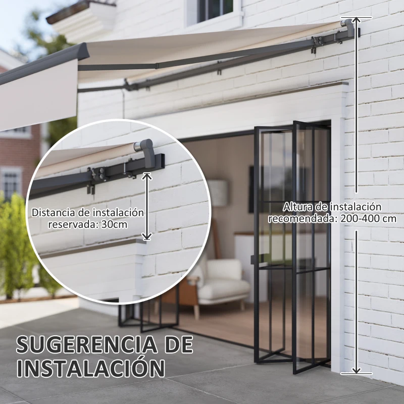 Outsunny Toldo Manual Retráctil para Jardín con Manivela Protección UV Estructura de Metal y Aluminio 295x200 cm Crema