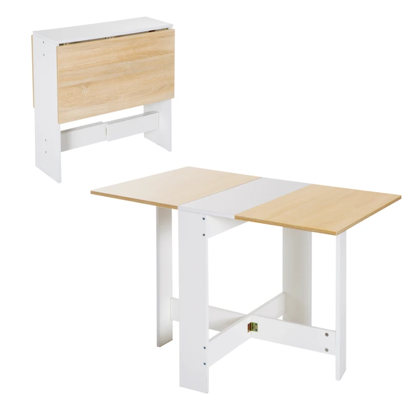 HOMCOM Folding Dining Table, Drop Leaf Table for Small Space, Kitchen, Space-Saving, Oak & White