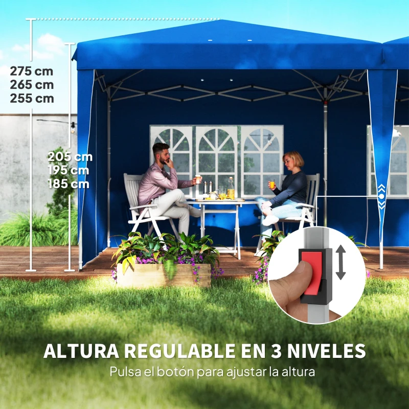 Outsunny Carpa de Jardín Plegable 6x3 m con Paredes Laterales Altura Ajustable Protección UV30+ Bolsa de Transporte Azul