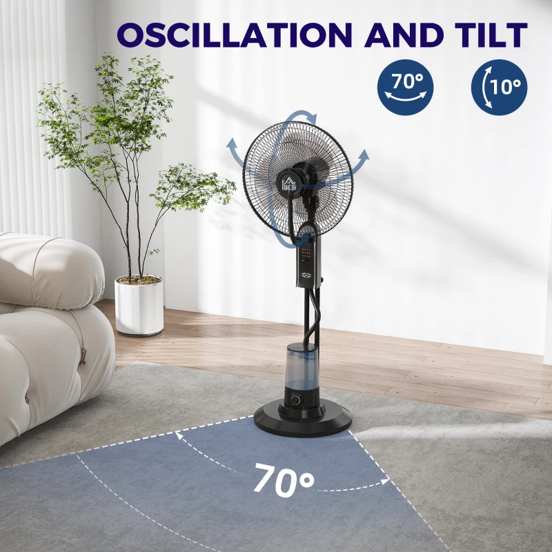 HOMCOM Pedestal Fan with Water Mist Spray, Spray Misting Fan with 70° Oscillation, Tilt Head, 3 Speeds, 3 Modes, Adjustable Mist, 3.2L Water Tank, for Home, 120 cm