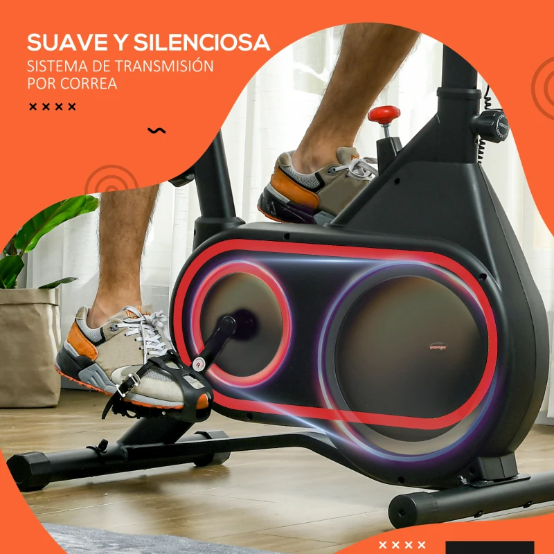 SPORTNOW Bicicleta Estática con Volante Inercia 4 kg Resistencia Ajustable Pantalla LED Silencioso Asiento Ajustable Rojo y Negro