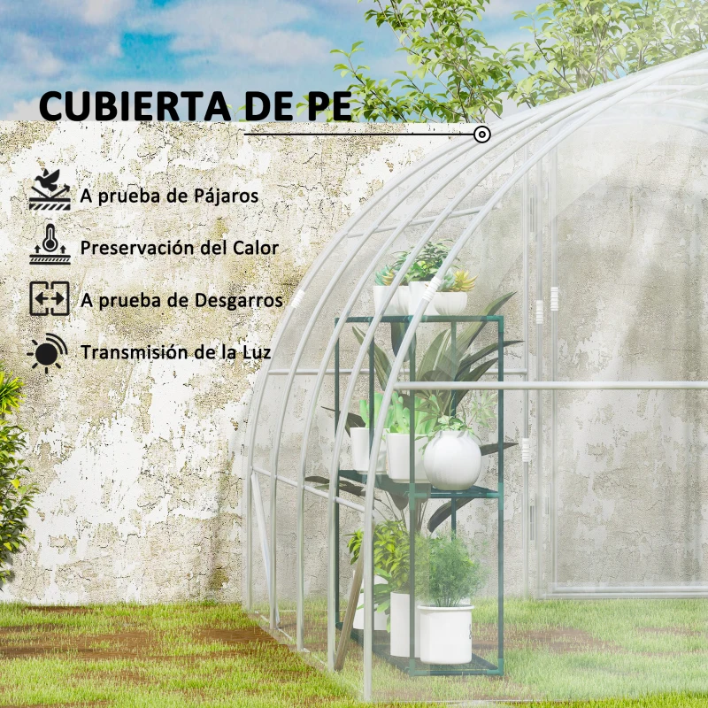 Outsunny Invernadero de Túnel 4x3x2m con 2 Puertas Invernadero de Jardín con Techo Redondeado para Cultivos Plantas Transparente
