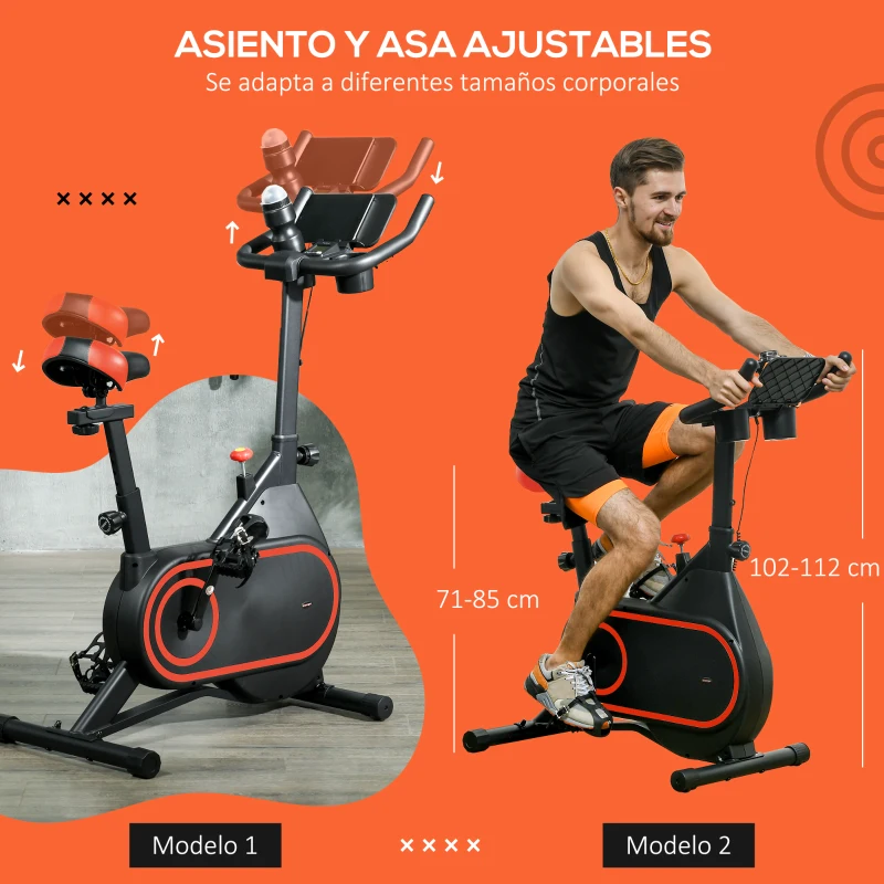 SPORTNOW Bicicleta Estática con Volante Inercia 4 kg Resistencia Ajustable Pantalla LED Silencioso Asiento Ajustable Rojo y Negro