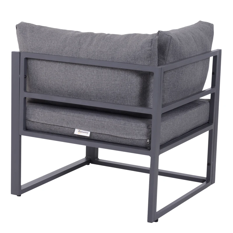 Outsunny 6-tlg. Gartengarnitur Gartenset Gartensofaset Sitzgruppe Gartenmöbel Alu+ Polyester + Hartglas Grau 4 x Sessel 1 x Ecksofa 1 x Beistelltisch Kissen für 4–5 Personen