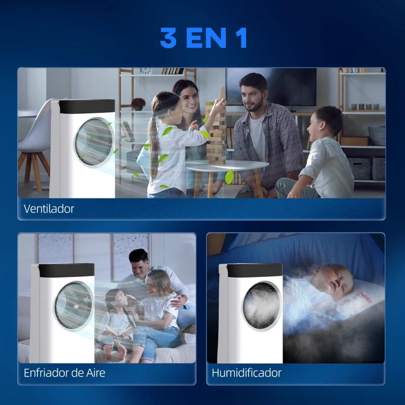 HOMCOM Climatizador Evaporativo 3 en 1 con Ventilador Enfriador y Humidificador 6 Velocidades 3 Modos y Depósito de 6,5 L