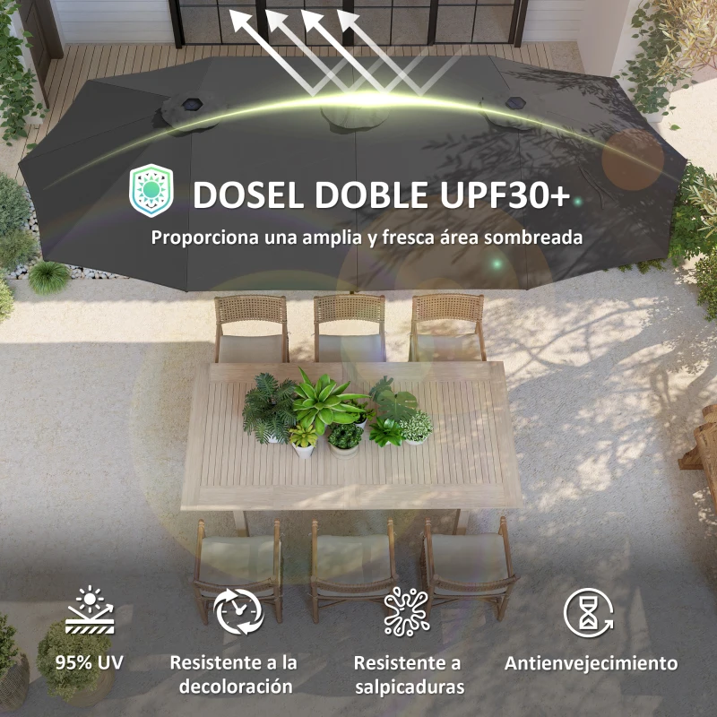 Outsunny Sombrilla Doble 4x2,2 m Sombrilla Terraza Exterior con Manivela Manual Impermeable y Protección UV30+ Gris Oscuro