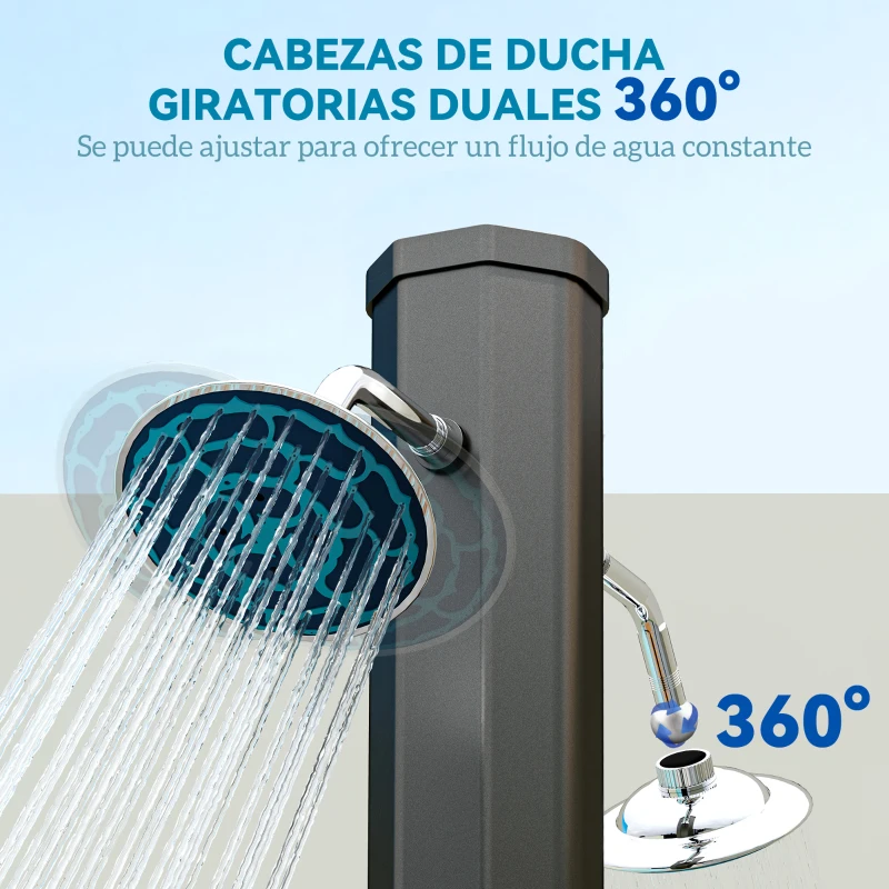 Outsunny Ducha Solar Exterior 35 L con 2 Cabezales Giratorios Duchas para Pies y Agua Caliente Máximo 55℃ 73x18x217 cm Negro