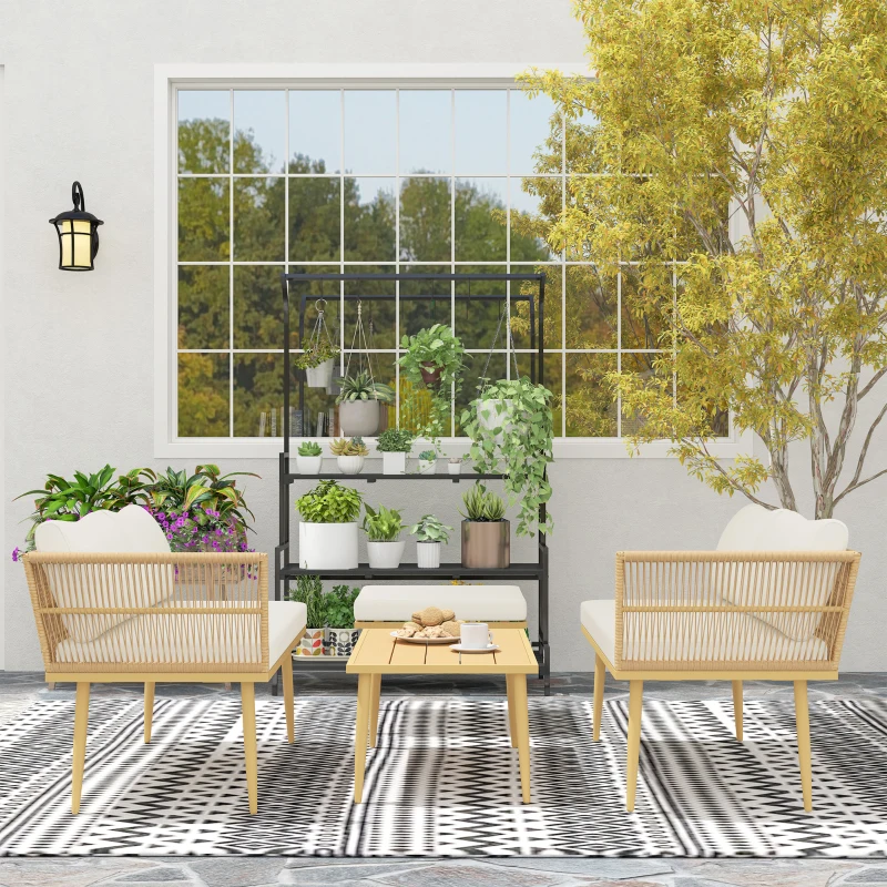 Outsunny Conjunto de Jardín de Ratán Sintético de 4 Piezas con Sofás Modulares Mesa Auxiliar y Cojines Natural