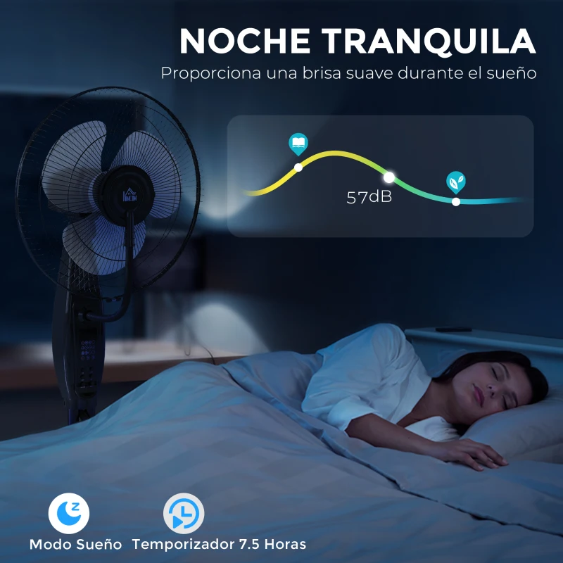 HOMCOM Ventilador Nebulizador de 3 Velocidades con Temporizador 3 Modos y Depósito 3,2L 44,5x38,5x120 cm Negro