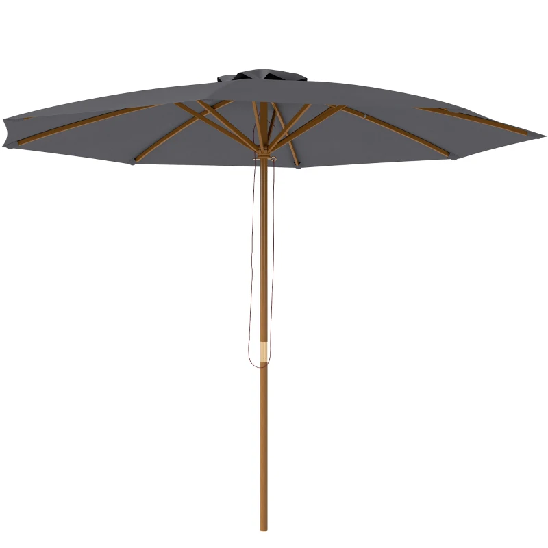 Outsunny 3m Wood Pole Parasol Umbrella - Grey