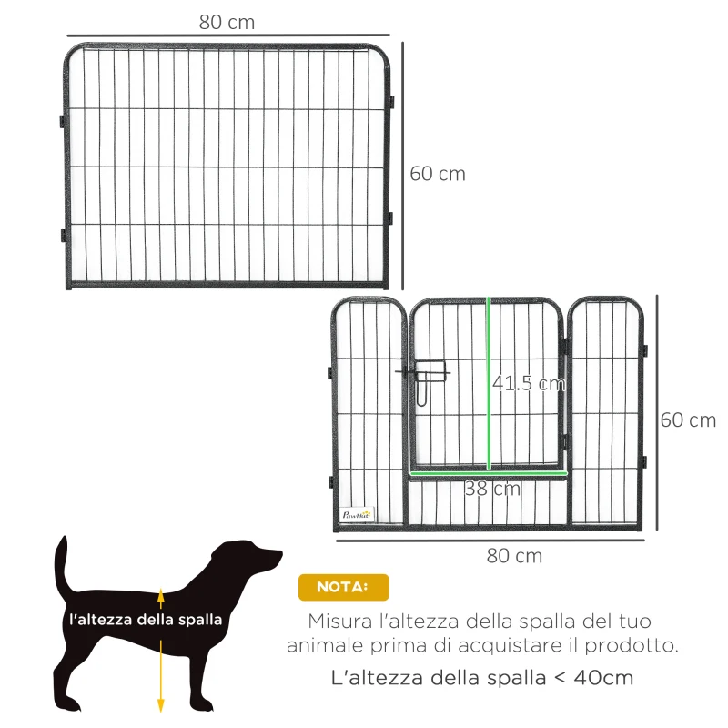 PawHut Recinto per Cani e Cuccioli con 12 Pannelli Modulabili e 2 Ingressi, 80x1.5x60cm