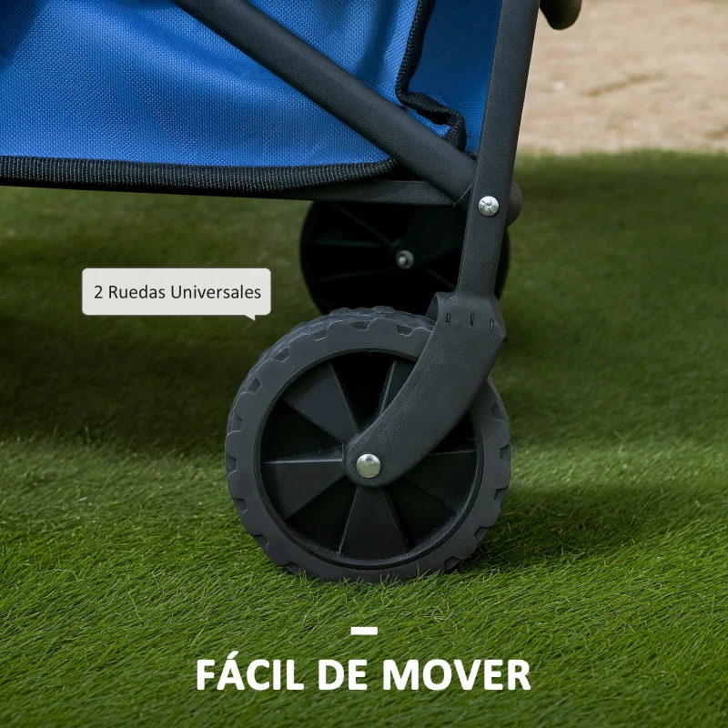 Outsunny Carro de Jardín Plegable con Ruedas Asa Telescópica Ajustable Carga 100 kg para Campaña Compra 64x42x27 cm Azul