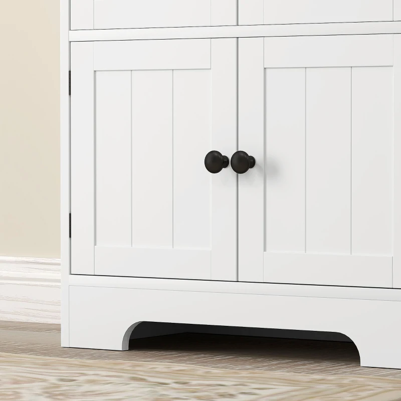 HOMCOM Mobile Credenza da Cucina a 4 Ante con 2 Armadietti e Ripiano Regolabile, 58.2x30x123 cm, Bianco