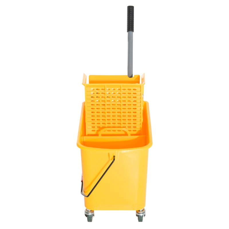 HOMCOM Balde de esfrega profissional 20L com rodas e prensa Balde de esfrega industrial Amarelo 63x27x67cm