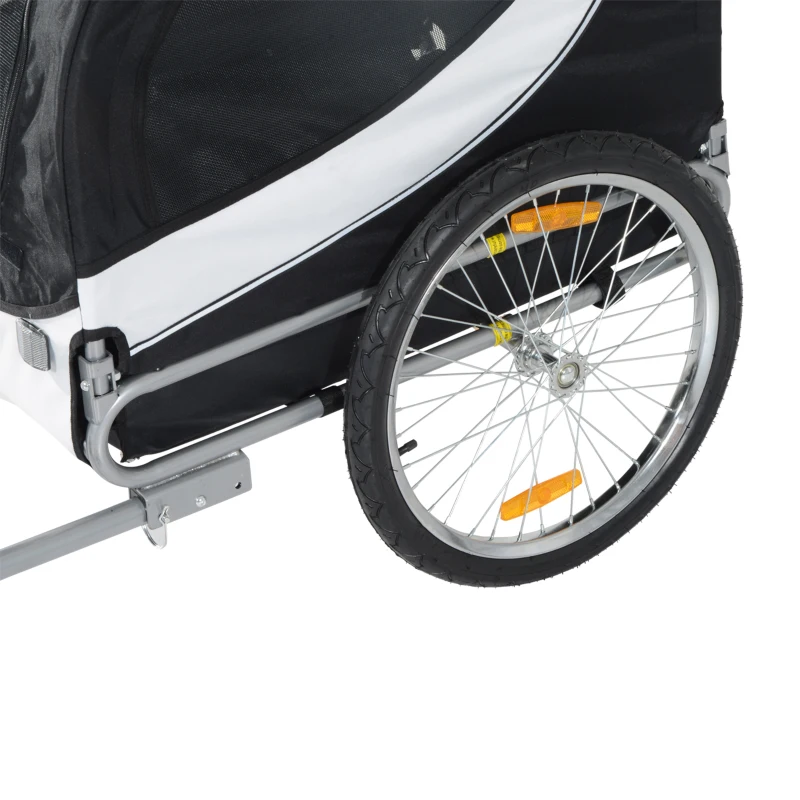PawHut Rimorchio per Cani da Bicicletta, bianco e nero, 130x90x110cm