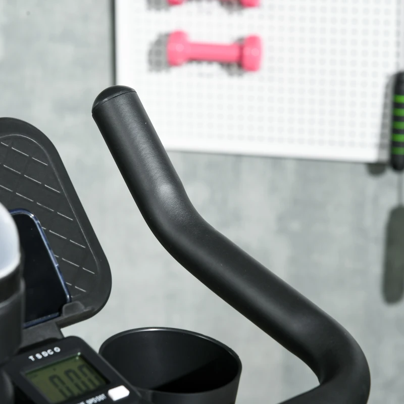 SPORTNOW Bicicleta Estática con Volante Inercia 4 kg Resistencia Ajustable Pantalla LED Silencioso Asiento Ajustable Rojo y Negro