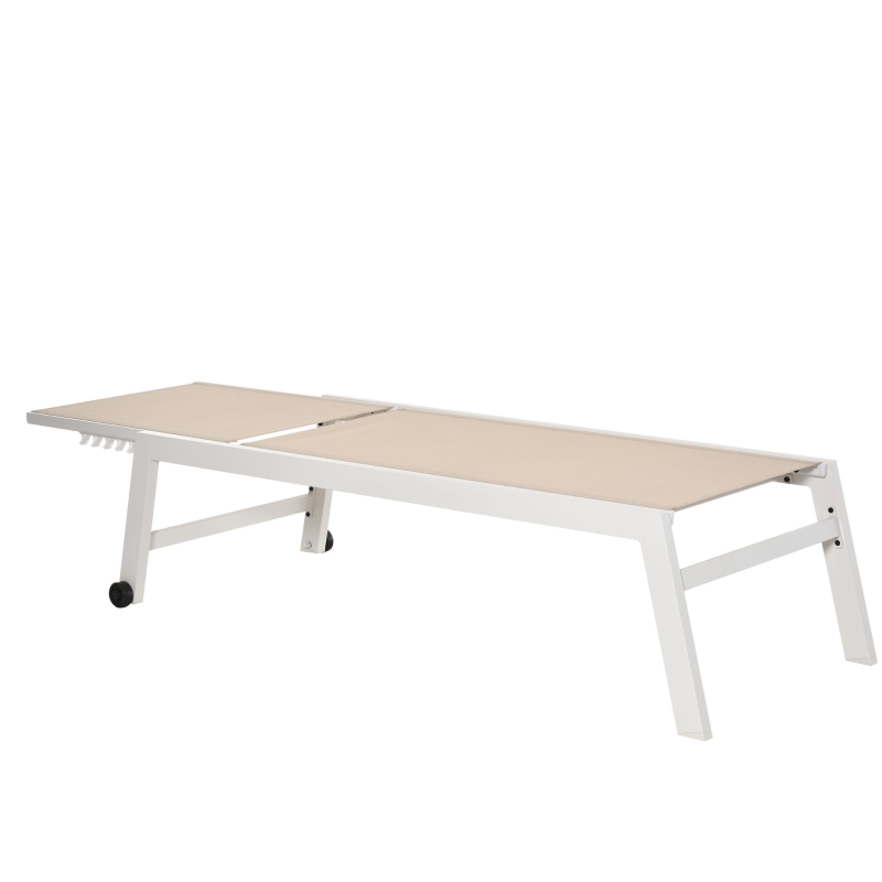 Outsunny Sonnenliege, Gartenliege, 5-stufige Rückenlehne, Aluminium, Cremeweiß, 202 x 65 x 43 cm