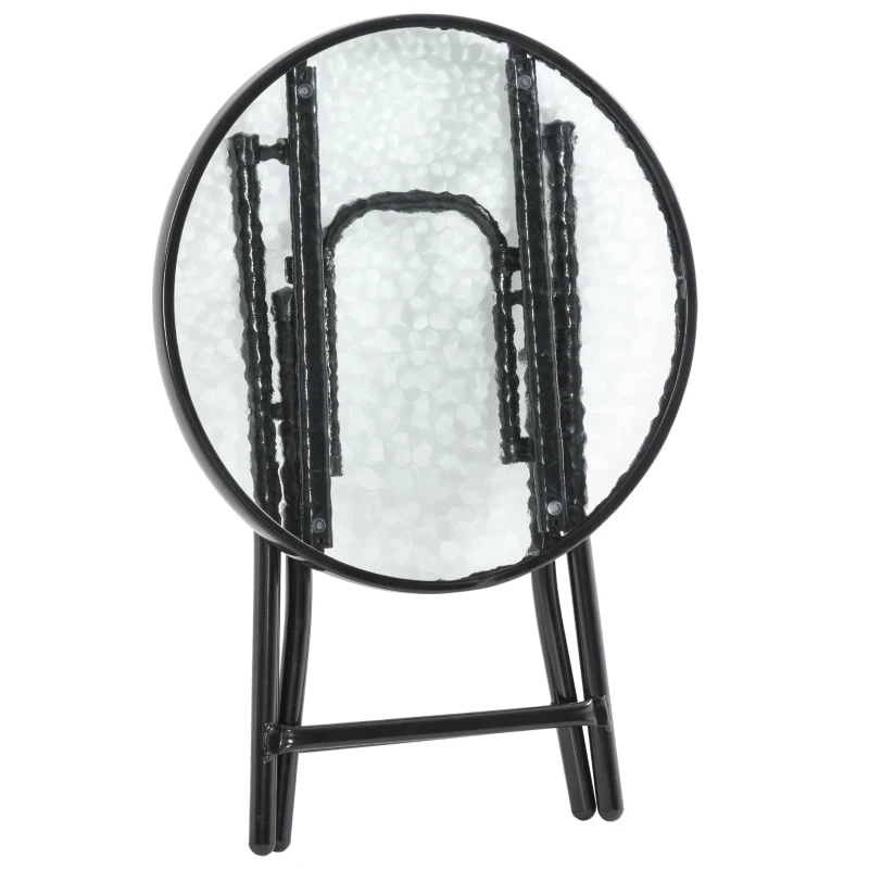 Outsunny Mesa dobrável redonda de vidro Mesa de jardim com fivela de segurança borda coberta de metal interno e externo Ø45x50 cm Preto