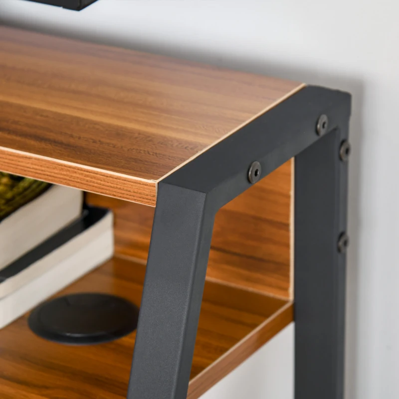 HOMCOM Secretária Mesa de Computador 84x45x85cm com Bancada de Madeira e Pés de Metal Estilo Moderno para Escritório Estúdio Dormitório Carga Máxima 20kg Nogueira e Preto