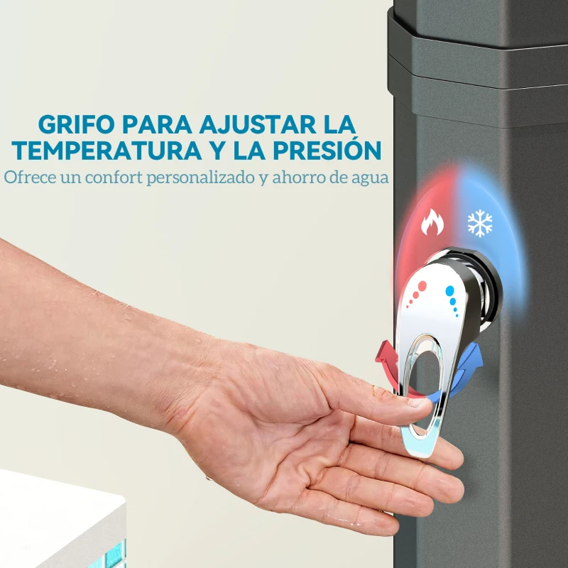 Outsunny Ducha Solar Exterior 35 L con 2 Cabezales Giratorios Duchas para Pies y Agua Caliente Máximo 55℃ 73x18x217 cm Negro