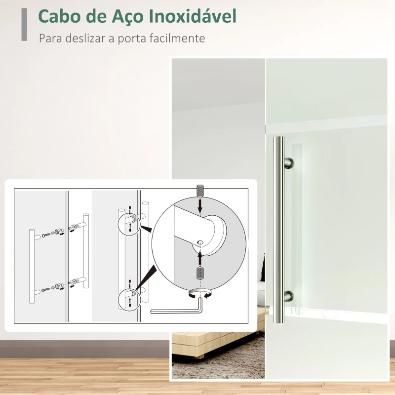HOMCOM Porta de Correr de Vidro 75x210 cm Porta de Correr de Vidro com Trilho Translúcida