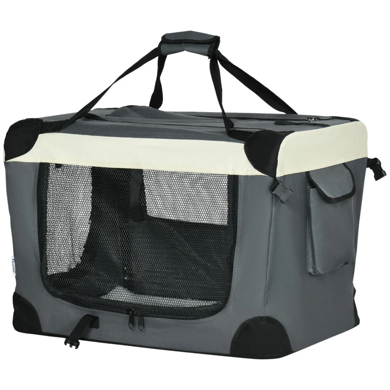 PawHut Transportín para Perros y Gatos Bolsa de Transporte para Mascotas Plegable con Cojín 60x41x41 cm Gris