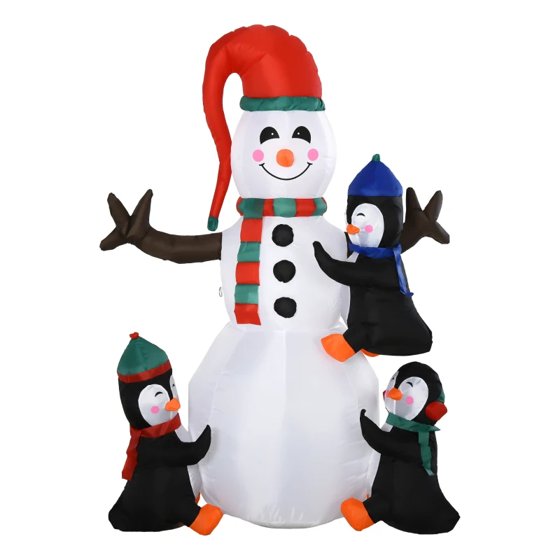 HOMCOM 6ft Inflatable Christmas Snowman with Three Penguins LED Xmas Décor Holiday Outdoor Yard Decoration