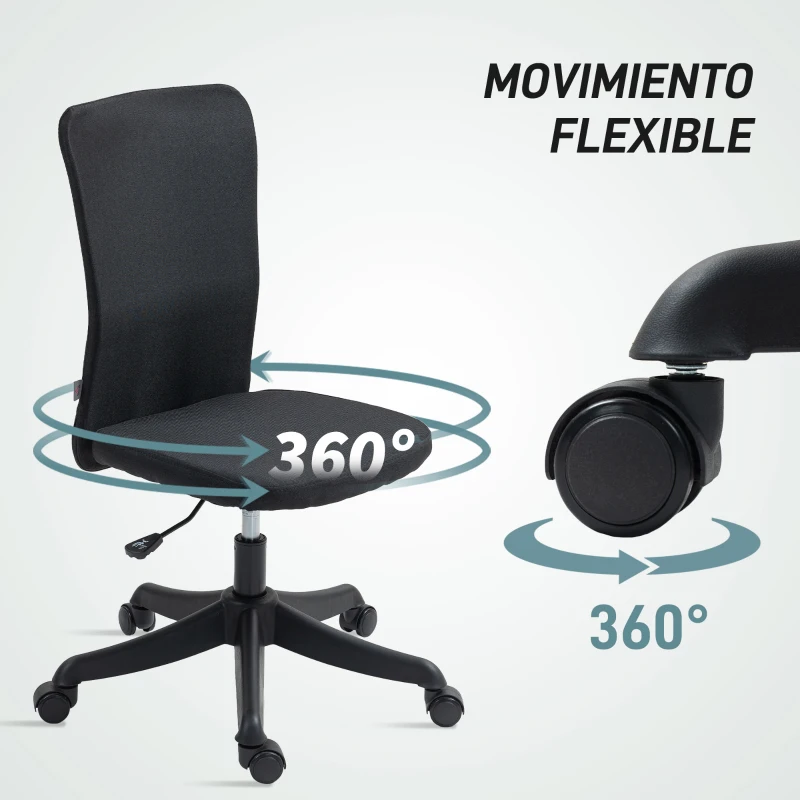 HOMCOM Silla de Oficina con Ruedas Altura Ajustable y Tapizado en Lino Sintético para Oficina o Estudio 53x43x85-93 cm Negro
