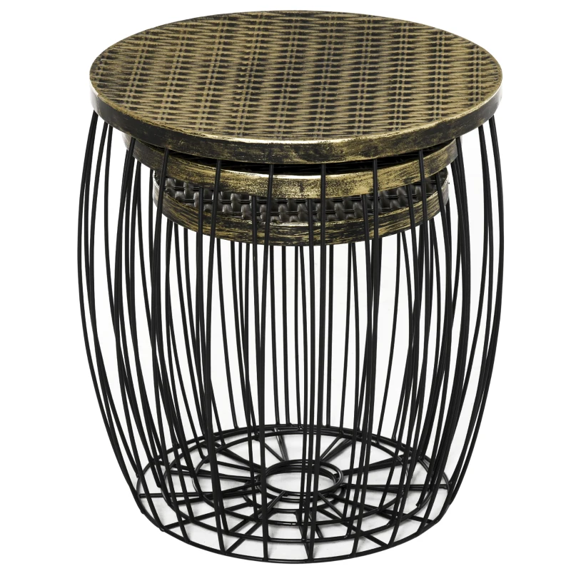 Outsunny 3er-Set Couchtische Beistelltische Gartentisch Retro Metallkorb Drahtkorb Garten Satztisch Gartenmöbel Outdoor Balkon Metall Natur+Schwarz 3 Größen