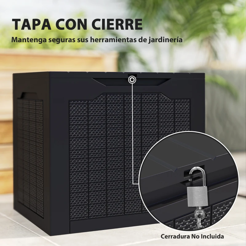 Outsunny Baúl de Almacenaje Exterior de Polipropileno Impermeable con Asas y Soporte para Candado 56x41x50 cm Negro