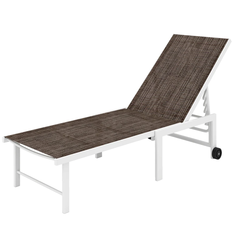Outsunny Tumbona Reclinable de Jardín Exterior con Ruedas Respaldo Ajustable en 5 Posiciones y Marco de Acero 166 Marrón