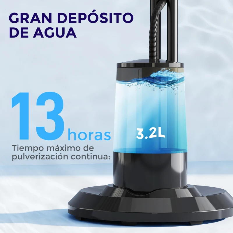 HOMCOM Ventilador Nebulizador de 3 Velocidades con Temporizador 3 Modos y Depósito 3,2L 44,5x38,5x120 cm Negro