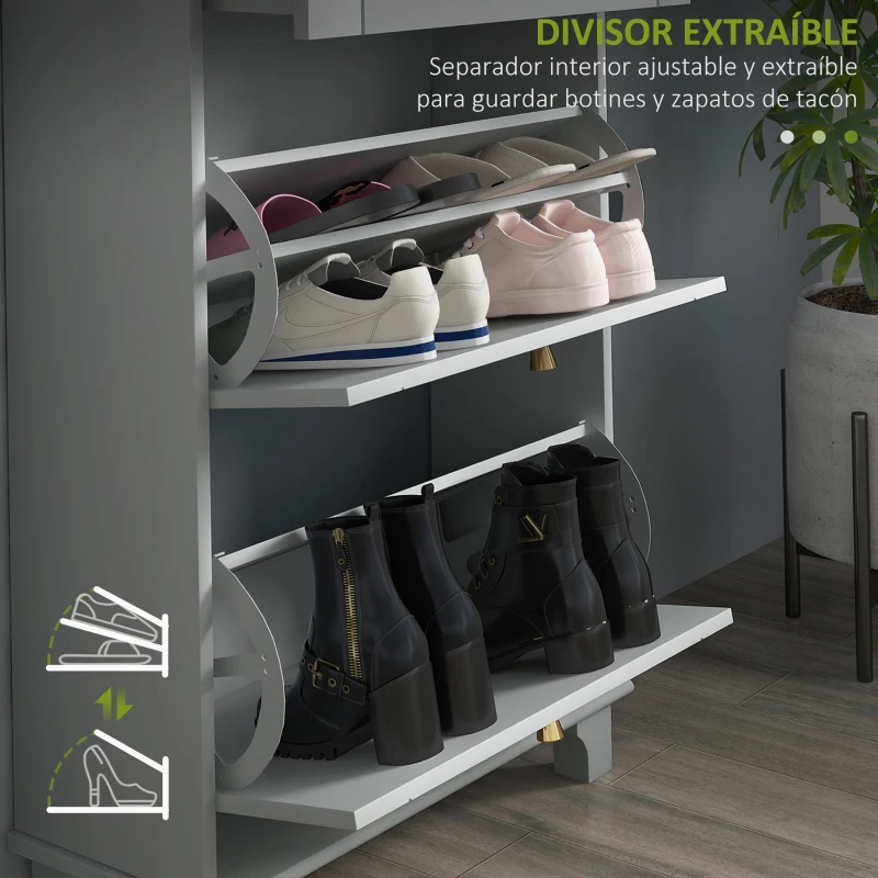 HOMCOM Mueble Zapatero Estrecho con 2 Puertas Abatibles y 1 Cajón para 8 Pares de Zapatos 60x23,5x98,5 cm Gris