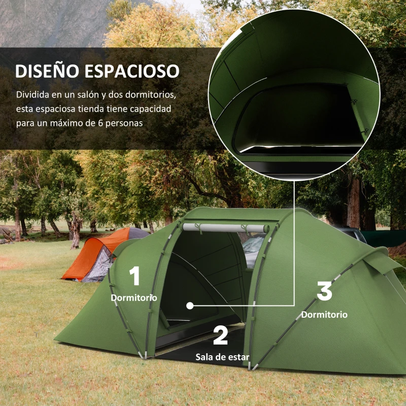 Outsunny Tienda de Campaña Familiar para 4-6 Personas con 2 Habitaciones y Bolsa de Transporte 430x240x170 cm Verde