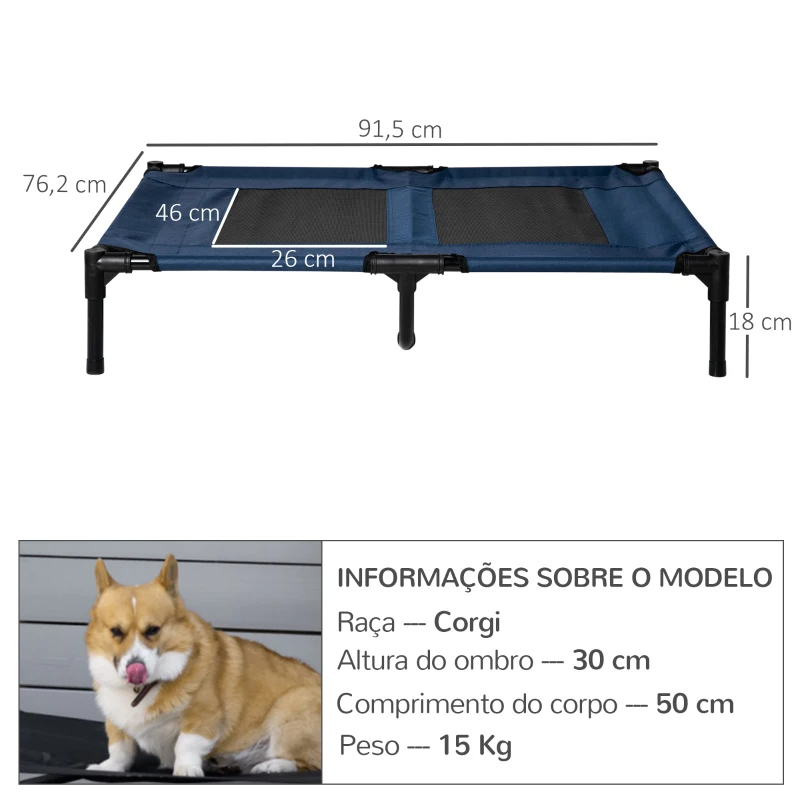 PawHut Cama para Animais de Estimação Cama Elevada para Cães Gatos Portátil Tecido Transpirável Resistente a Água 91,5x76,2x18cm Azul