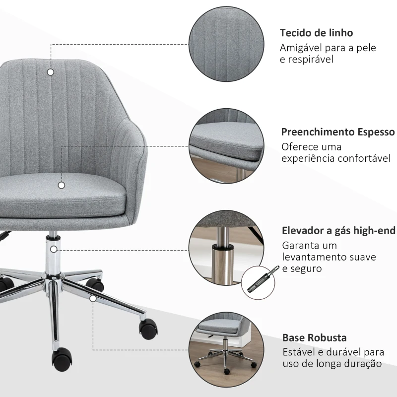 Vinsetto Cadeira de Escritório Operativa Giratória com Altura Ajustável Carga 120 kg 61x59x86-96 cm Cinza