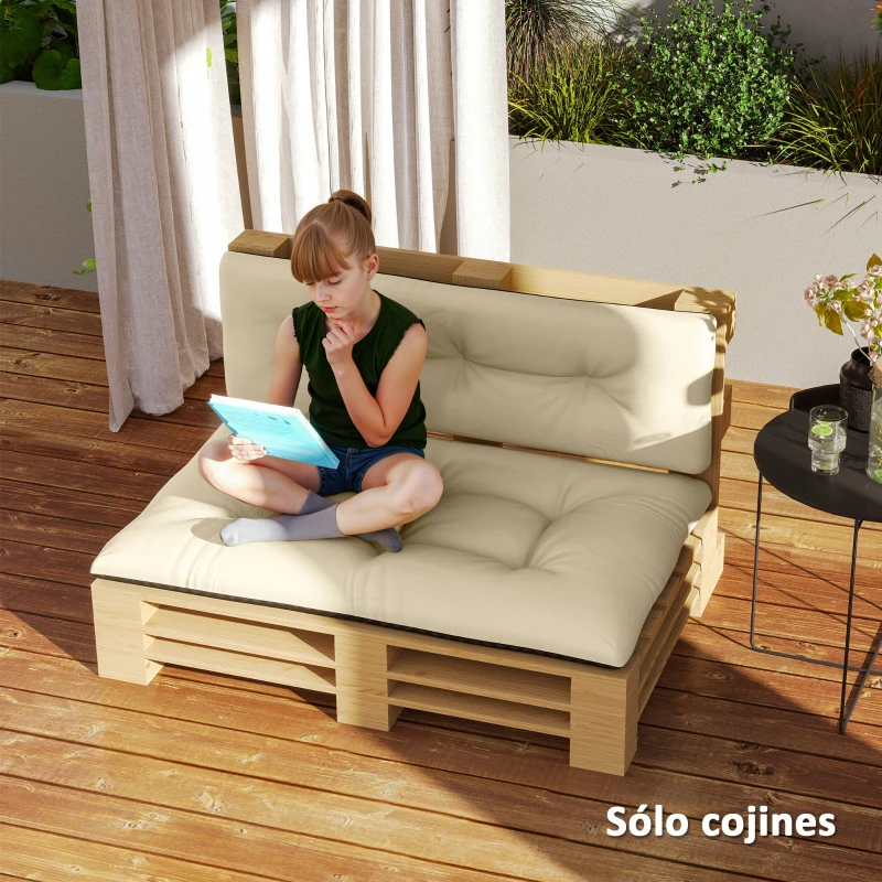Outsunny Conjunto de 2 Cojines para Palets Acolchados de 120cm de Largo Impermeable Anti-UV para Interior y Exterior Beige