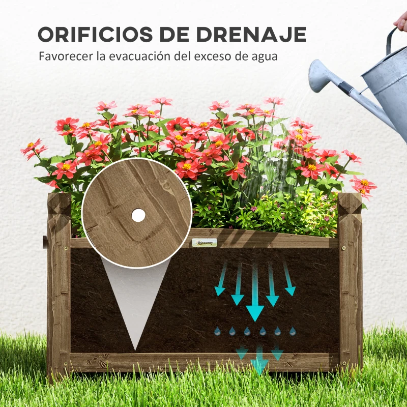 Outsunny Jardinera de Madera Elevada para Cultivar Plantas Flores Hierba para Jardín Balcón Terraza 60x39x37 cm Café Oscuro