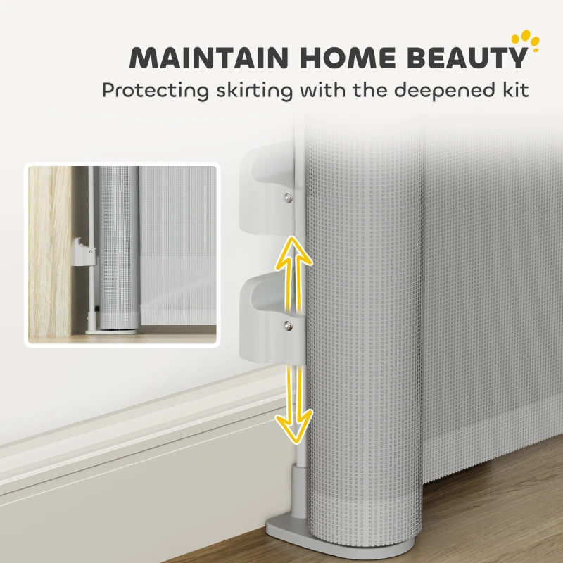 PawHut Retractable Stair Gate Extends Up to 140 cm Wide, Dog Gate for Doorways, Stairways, Hallways, Grey