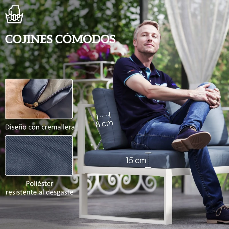 Outsunny Conjunto de Jardín Exterior con 2 Sofás de 2 Plazas con Asiento Ajustable Sofá de Esquina y Mesa de Centro Beige y Gris