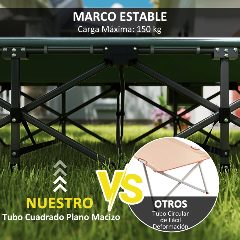 Outsunny Cama de Camping Plegable con Cojín Integrado Reposacabezas y Bolsillo Lateral 187x67x37 cm Gris