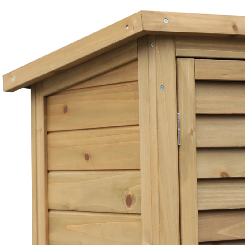 Outsunny Armário de Armazenamento de Madeira para Jardim com 2 Prateleiras Interiores 2 Portas e Teto Inclinado para Exterior Terraço 87x46,5x96,5cm Natural