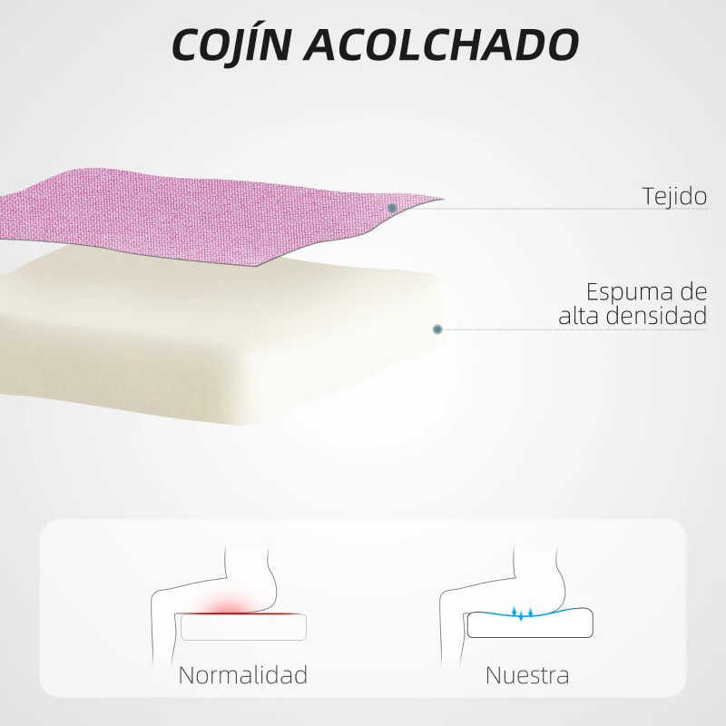 HOMCOM Silla de Oficina con Ruedas Altura Ajustable y Tapizado en Lino Sintético para Oficina o Estudio 53x43x85-93 cm Rosa