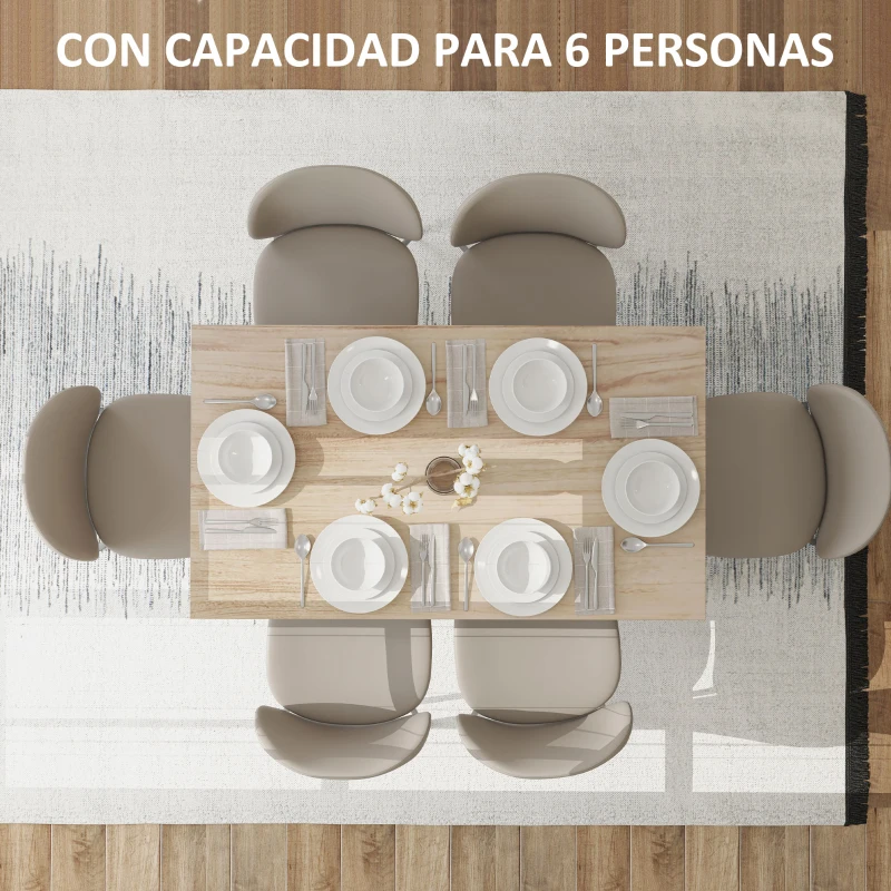 HOMCOM Mesa de Comedor Rectangular 140x80 cm para 6 Personas Tablero Laminado de 30 mm y Patas Robustas Estilo Moderno Natural