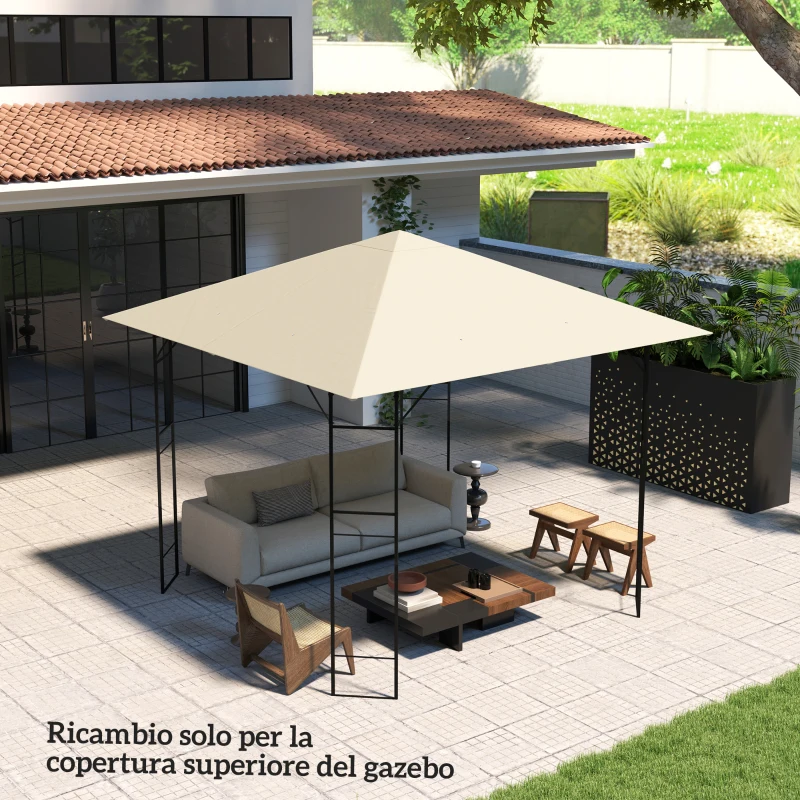Outsunny Copertura per Gazebo 3x3 m da Giardino con 8 Fori di Drenaggio, in Tessuto Oxford 600D, Bianco Crema